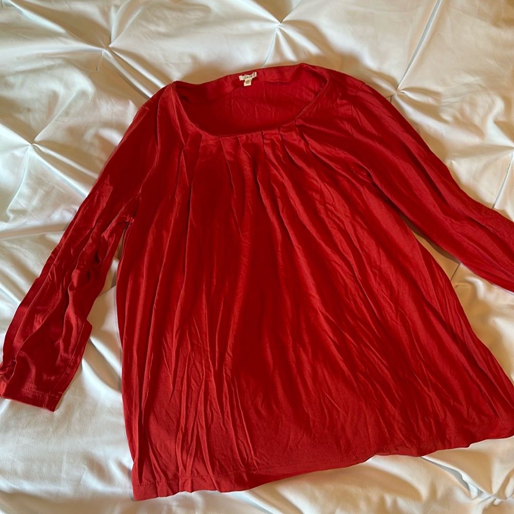 J. Crew bracelet sleeve top with pintuck neck detail orange red viscose silk